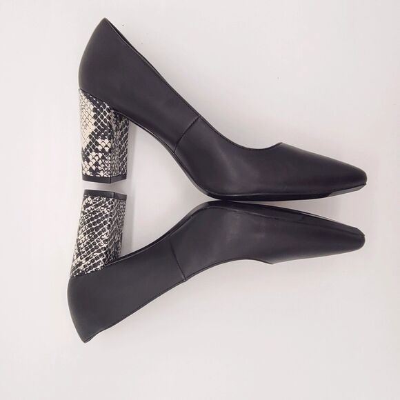 Calvin Klein NEW Eviti Black Leather Snakeskin 3.5" Block Heels Size 6.5 M - Picture 7 of 8